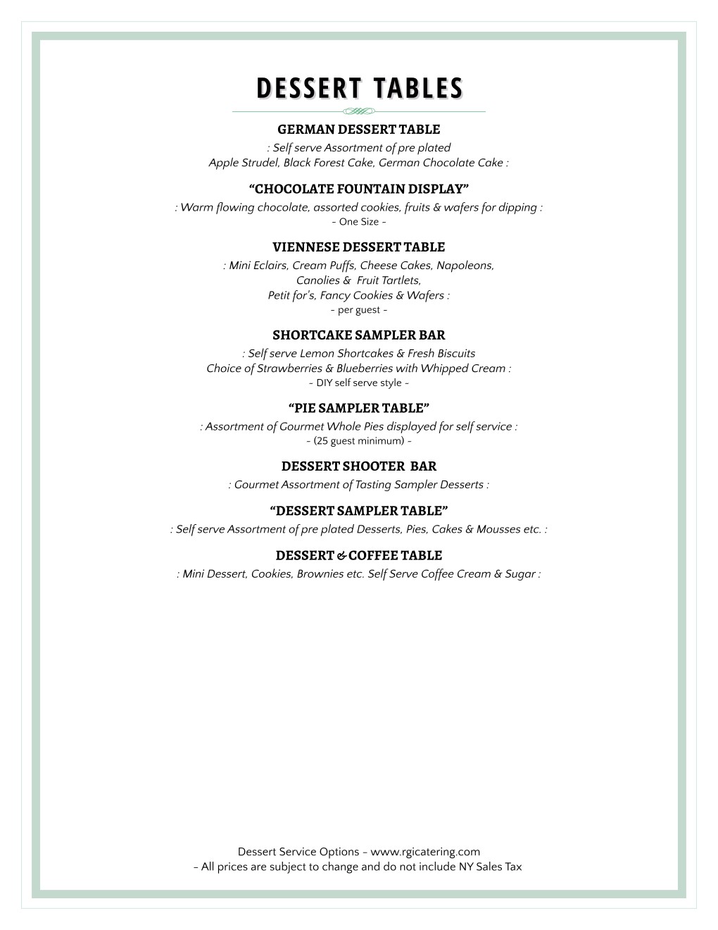 Dessert Menus Rainer S Gourmet Catering