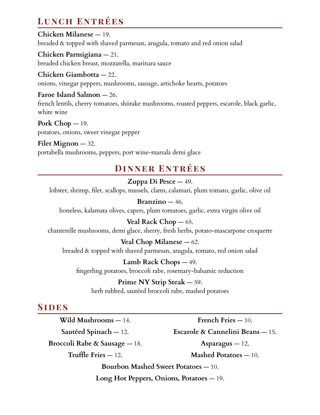 Menus – New | La Griglia