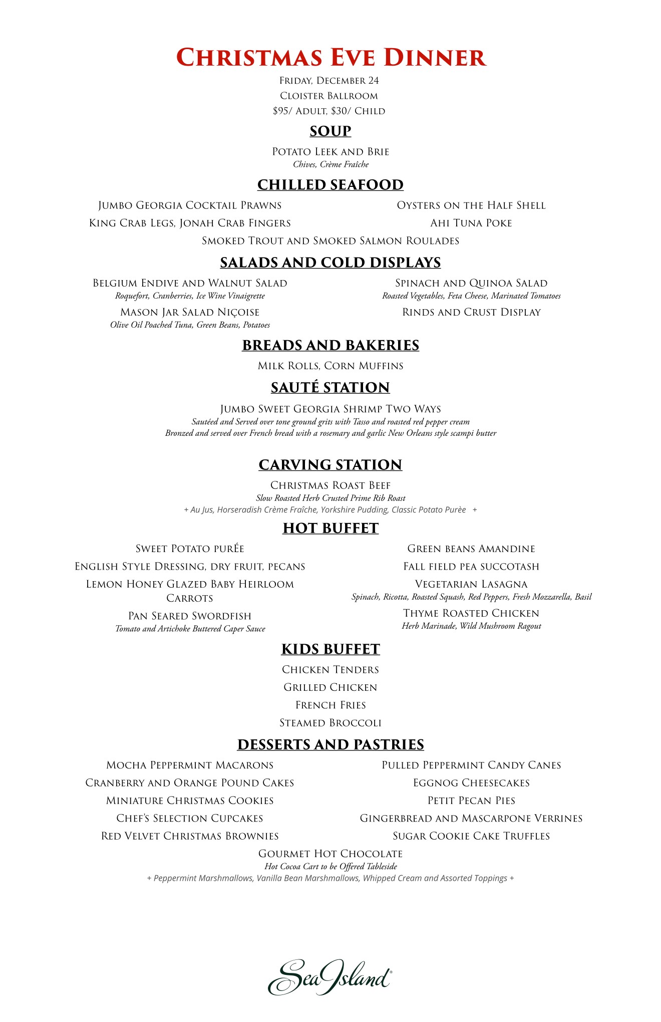 Sea Island Christmas 2022 Broadfield Christmas Dining - Cloister Christmas Eve Dinner Menu | Sea Island